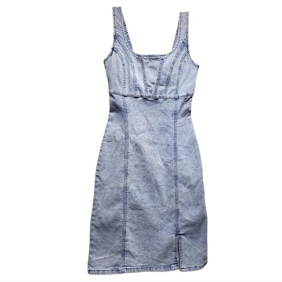 REWASH Acid Wash Denim Fitted Bodycon Dress XS - Picture 10 of 15
